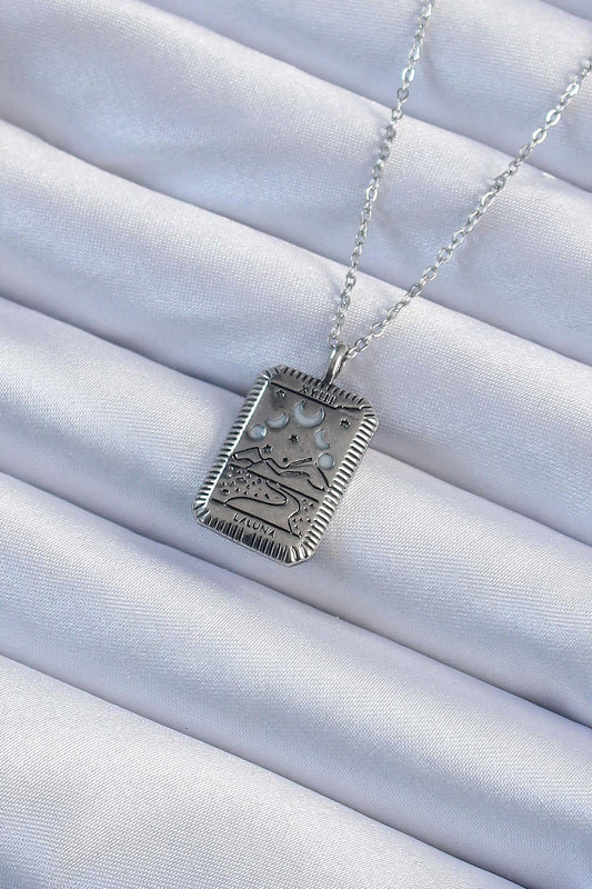 BKO9222 - 316L Çelik Zincir Eskitme Gümüş Renk Ay Figürlü Tarot Kolye