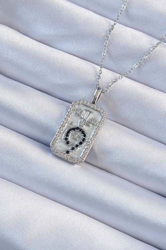 BKO9224 - 316L Çelik Zincir Gümüş Renk Zirkon Taşlı Minimal Papatya Figürlü Tarot Kolye