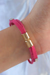 BB6352 - Pembe Renk Zirkon Taşlı Deri Çoklu Bileklik