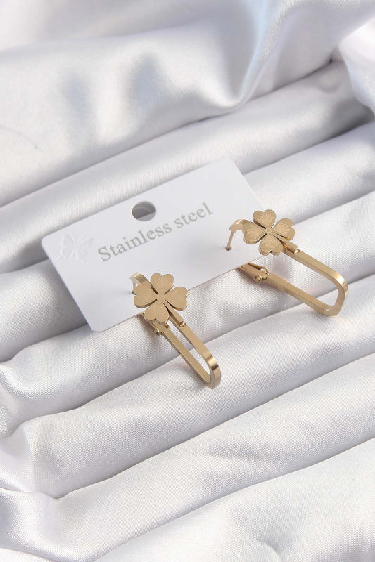 BKP9495 - 316L Çelik Altın Renk Geometrik Yonca Model Küpe