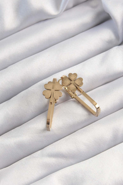 316L Çelik Altın Renk Geometrik Yonca Model Küpe - BKP9495