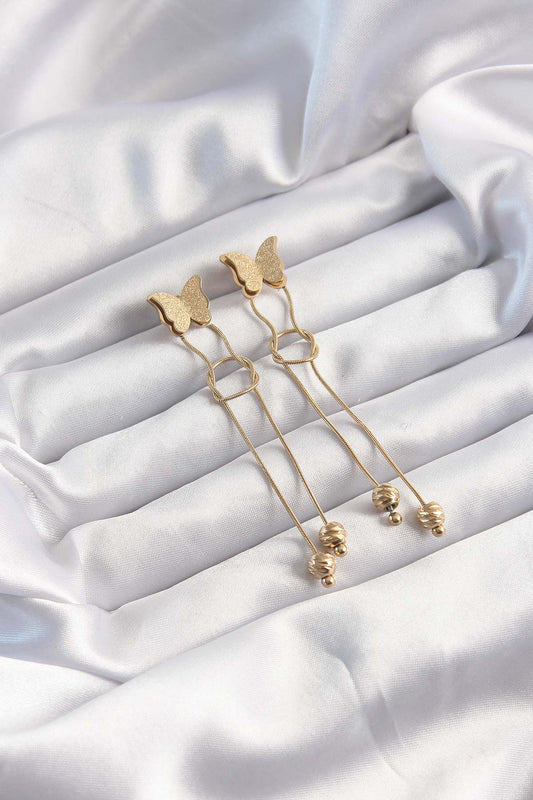 BKP9496 - 316L Çelik Altın Renk Sallantılı Düğüm Model Kelebek Küpe