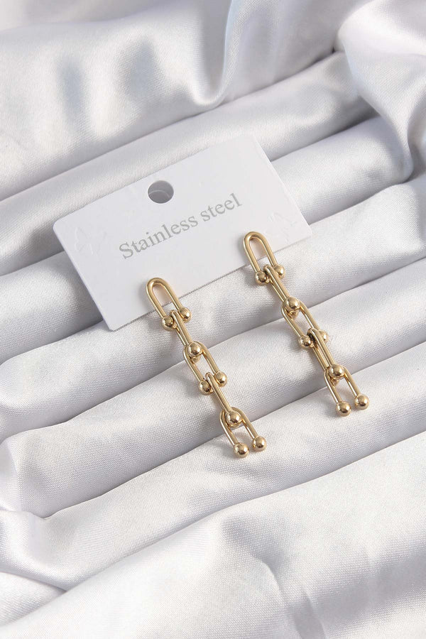 BKP9498 - 316L Çelik Altın Renk Sallantılı Model Küpe