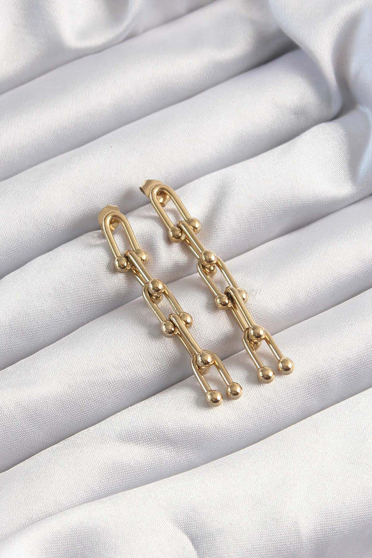 BKP9498 - 316L Çelik Altın Renk Sallantılı Model Küpe