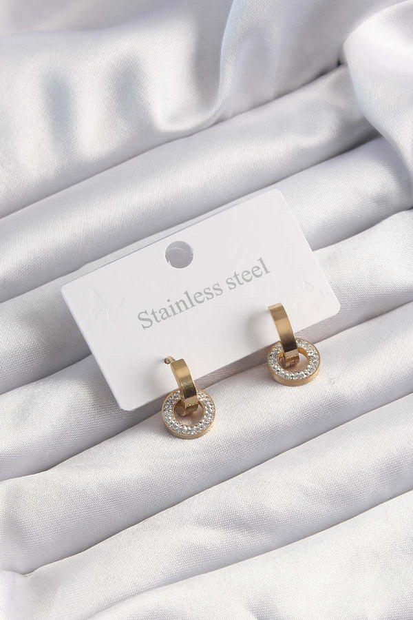 BKP9499 - 316L Çelik Altın Renk Zirkon Taşlı Halka Model Küpe