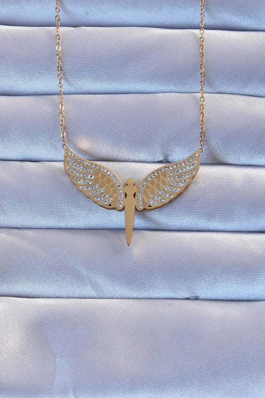 BKO9263 - 316L Çelik Altın Renk Zirkon Taşlı Mikail Kolye