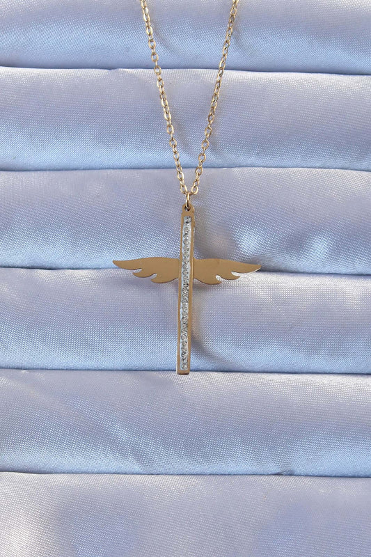 BKO9265 - 316L Çelik Altın Renk Zirkon Taşlı Mikail Kolye