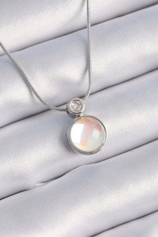 BKO9327 - 316L Çelik Gümüş Renk Beyaz Sedefli Vintage Model Kadın Kolye