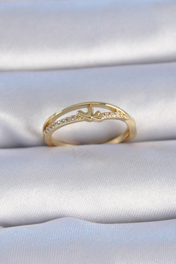 BYK3302 - Pirinç Gold Renk Zirkon Taşlı Kalp Model Kadın Yüzük