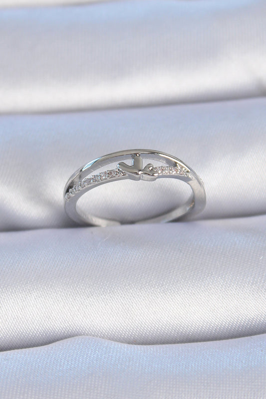 BYK3303 - Pirinç Gümüş Renk Zirkon Taşlı Kalp Model Kadın Yüzük