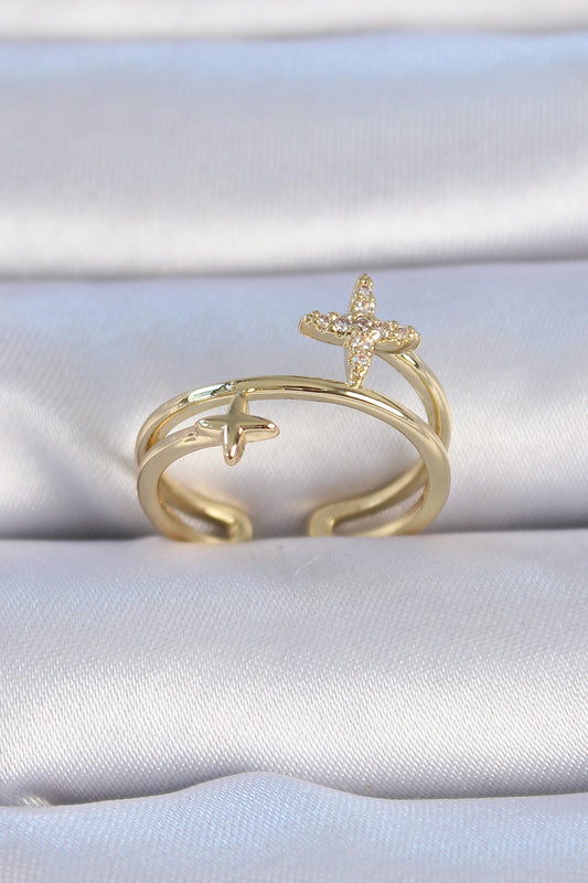 Pirinç Gold Renk Zirkon Taşlı Yıldız Model Kadın Yüzük - BYK3328