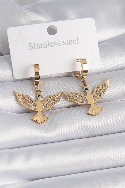 BKP9567 - 316L Çelik Gold Renk Zirkon Taşlı Anka Kuşu Model Kadın Küpe