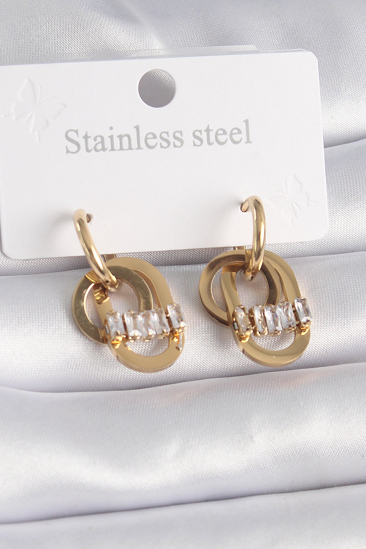 BKP9571 - 316L Çelik Gold Renk Zirkon Taşlı Halka Model Kadın Küpe