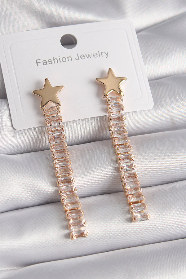 BKP9626 - Pirinç Gold Renk Yıldız Model Su Yolu Zirkon Taşlı Kadın Küpe