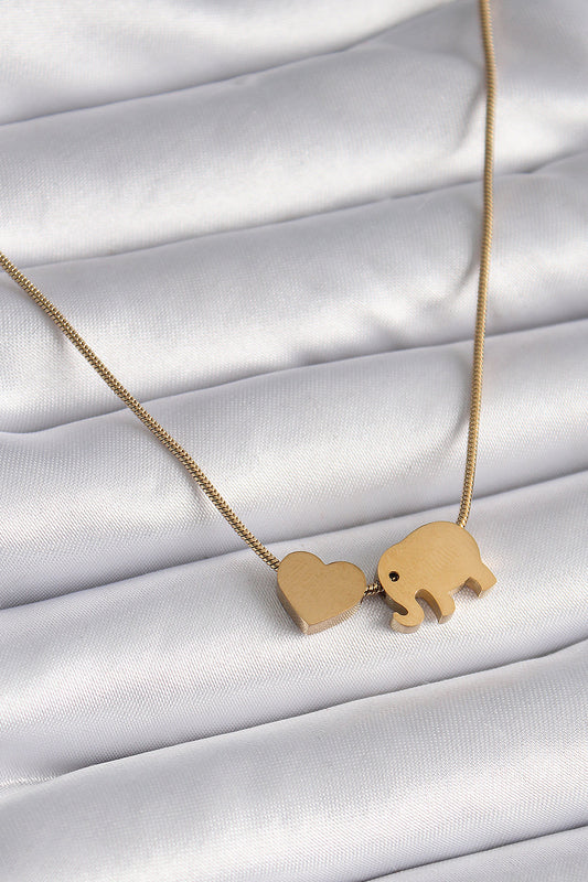 BKO9421 - 316L Çelik Gold Renk Fil Kalp Figürlü Kadın Kolye