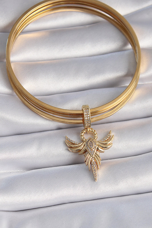 Pirinç Gold Renk Zirkon Taşlı Anka Kuşu Model Ajda Charm - BC1005