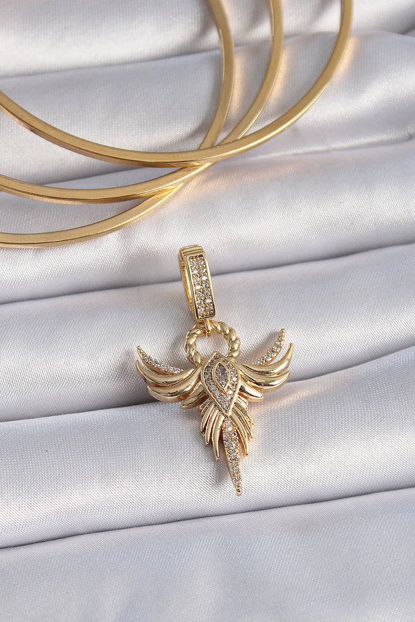 BC1005 - Pirinç Gold Renk Zirkon Taşlı Anka Kuşu Model Ajda Charm