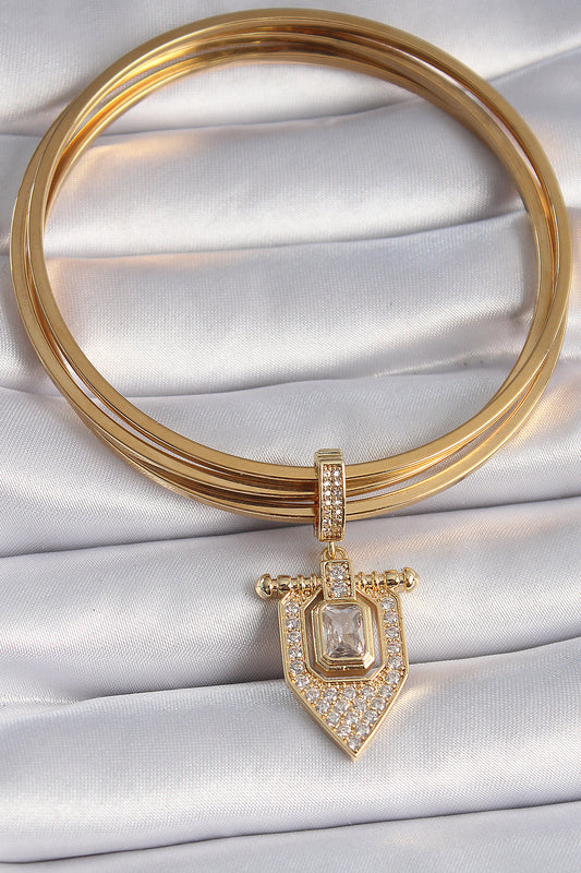 Pirinç Gold Renk Baget Zirkon Taşlı Ajda Charm - BC1011