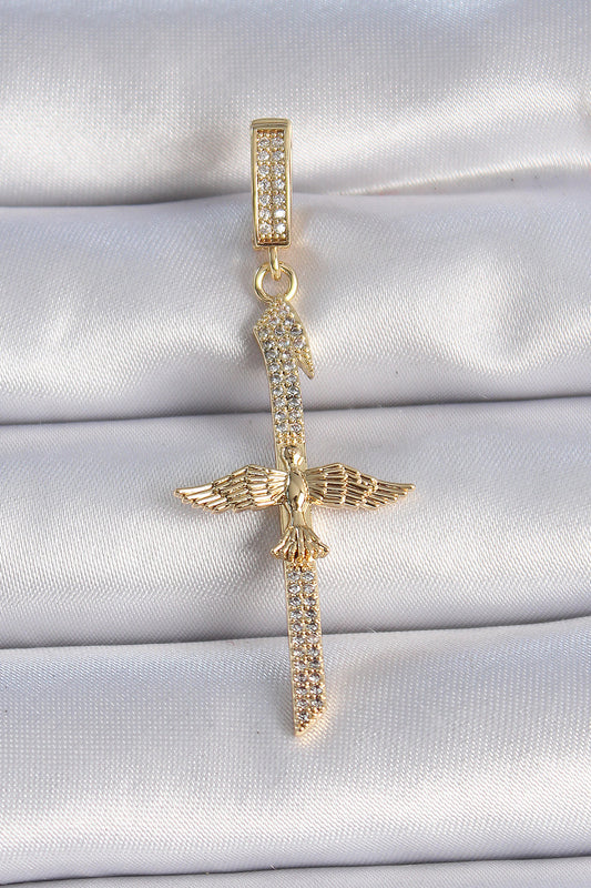 BC1013 - Pirinç Gold Renk Zirkon Taş Detaylı Elif Model Anka Kuşu Figür Ajda Charm