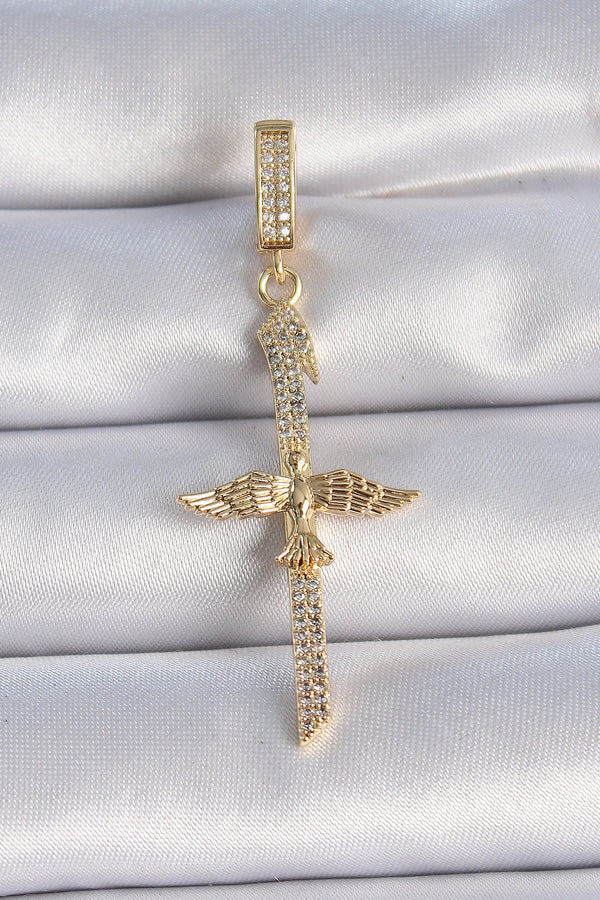 BC1013 - Pirinç Gold Renk Zirkon Taş Detaylı Elif Model Anka Kuşu Figür Ajda Charm