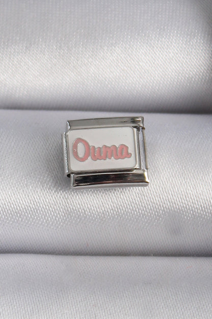 316L Çelik Gümüş Renk Beyaz Pembe Ouma İşlemeli Nomination Charm - BC1027