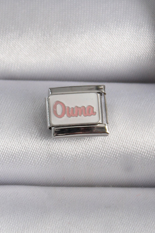 316L Çelik Gümüş Renk Beyaz Pembe Ouma İşlemeli Nomination Charm - BC1027