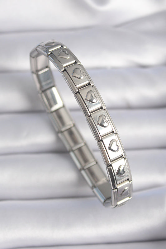 BB6461 - 316L Çelik Gümüş Renk Kalp İşleme Nomination Charm Bileklik