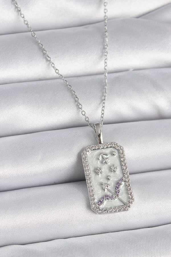 BKO9450 - 316L Çelik Gümüş Renk Zincir Yay Burcu Zirkon Taşlı Kadın Kolye