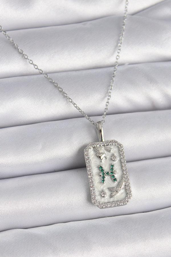 BKO9455 - 316L Çelik Gümüş Renk Zincir Balık Burcu Zirkon Taşlı Kadın Kolye