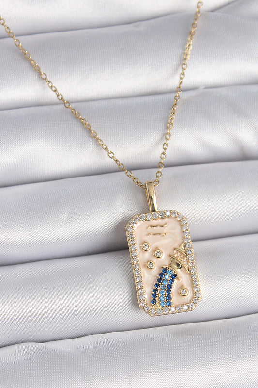 BKO9458 - 316L Çelik Gold Renk Zincir Kova Burcu Zirkon Taşlı Kadın Kolye