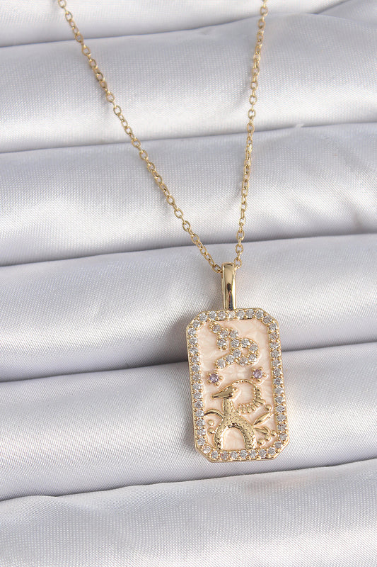 BKO9459 - 316L Çelik Gold Renk Zincir Oğlak Burcu Zirkon Taşlı Kadın Kolye