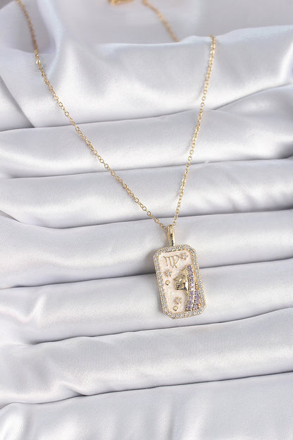 BKO9461 - 316L Çelik Gold Renk Zincir Başak Burcu Zirkon Taşlı Kadın Kolye