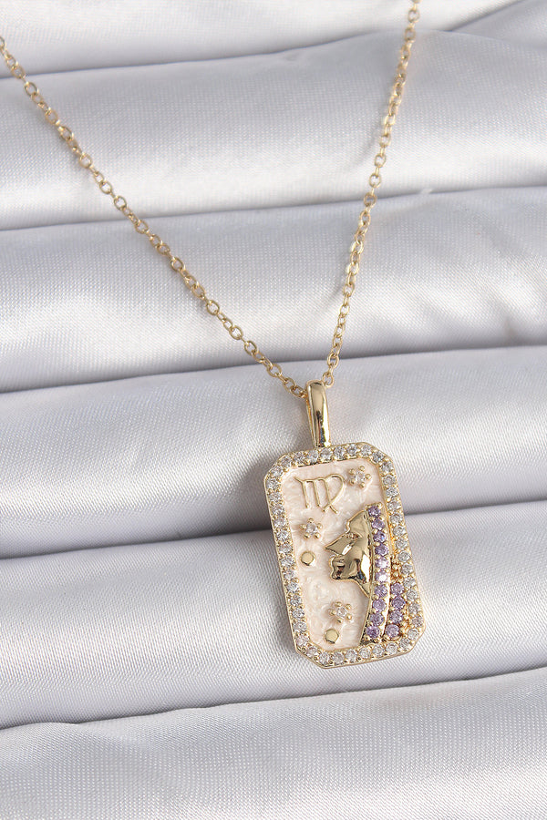 BKO9461 - 316L Çelik Gold Renk Zincir Başak Burcu Zirkon Taşlı Kadın Kolye