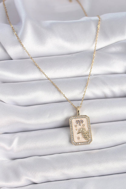 316L Çelik Gold Renk Zincir Koç Burcu Zirkon Taşlı Kadın Kolye - BKO9462
