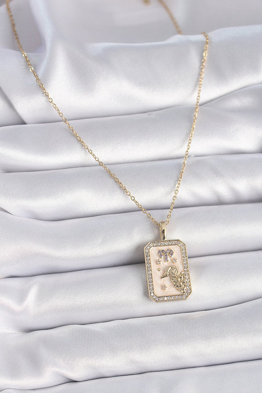 316L Çelik Gold Renk Zincir Koç Burcu Zirkon Taşlı Kadın Kolye - BKO9462
