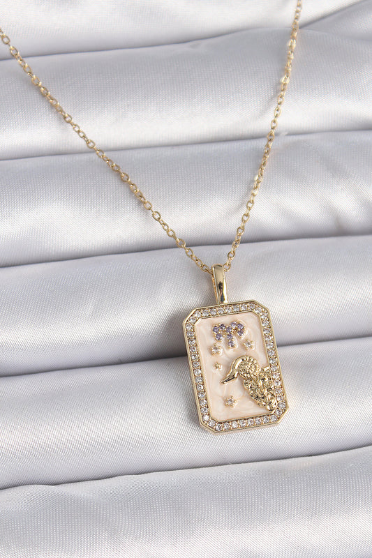 316L Çelik Gold Renk Zincir Koç Burcu Zirkon Taşlı Kadın Kolye - BKO9462