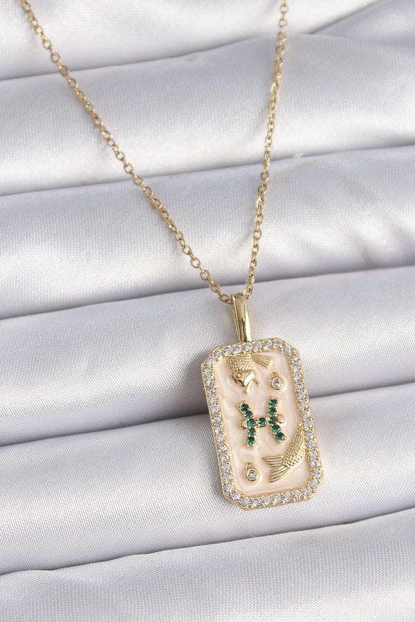 BKO9463 - 316L Çelik Gold Renk Zincir Balık Burcu Zirkon Taşlı Kadın Kolye