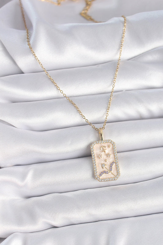 316L Çelik Gold Renk Zincir Yay Burcu Zirkon Taşlı Kadın Kolye - BKO9464