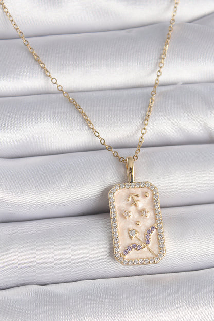 316L Çelik Gold Renk Zincir Yay Burcu Zirkon Taşlı Kadın Kolye - BKO9464