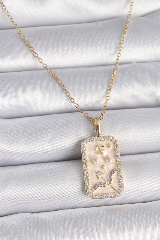 316L Çelik Gold Renk Zincir Yay Burcu Zirkon Taşlı Kadın Kolye - BKO9464