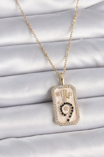 BKO9465 - 316L Çelik Gold Renk Zincir Akrep Burcu Zirkon Taşlı Kadın Kolye