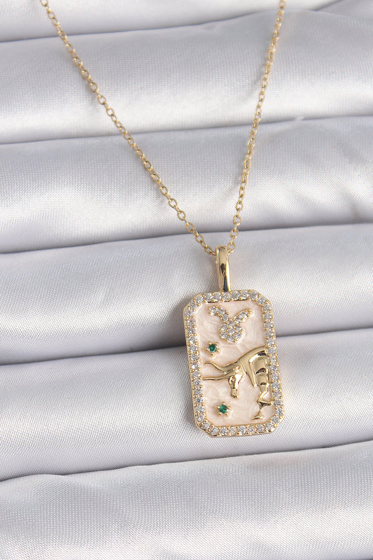 BKO9466 - 316L Çelik Gold Renk Zincir Boğa Burcu Zirkon Taşlı Kadın Kolye