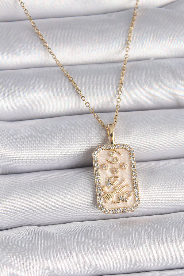 BKO9467 - 316L Çelik Gold Renk Zincir Yengeç Burcu Zirkon Taşlı Kadın Kolye