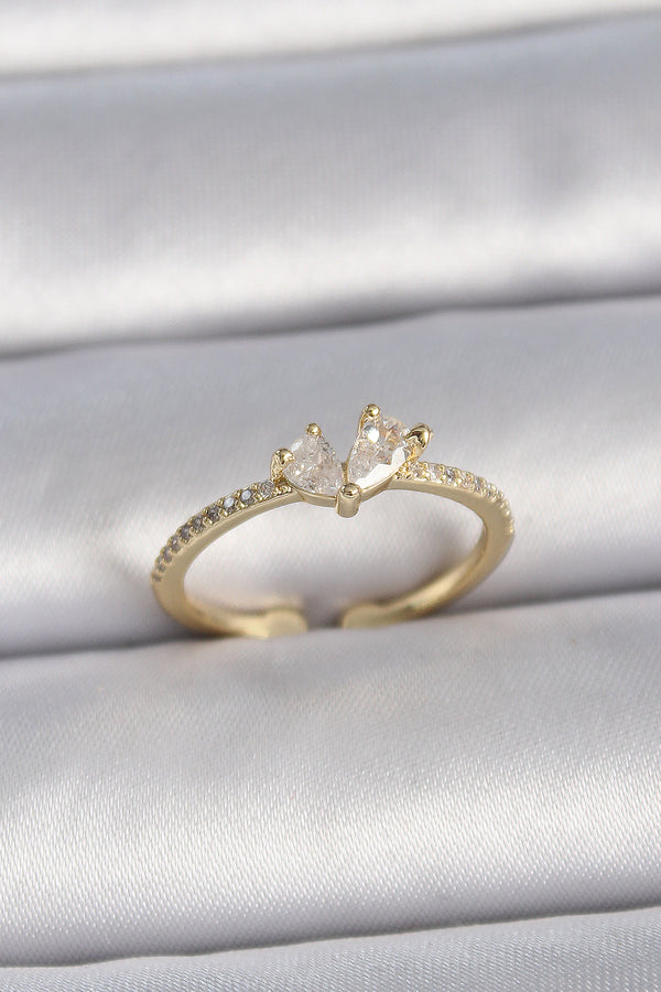 BYK3406 - Pirinç Gold Renk Ayarlanabilir Zirkon Taşlı Kalp Model Kadın Yüzük