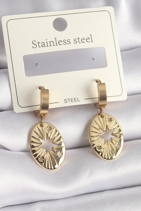 BKP9696 - 316L Çelik Gold Renk Kutup Yıldız İşleme Kadın Küpe