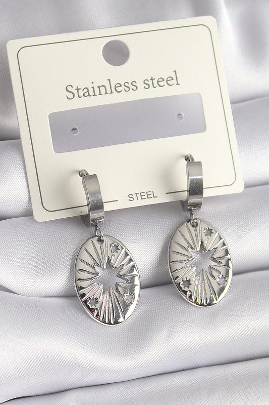 BKP9697 - 316L Çelik Gümüş Renk Kutup Yıldızı İşleme Kadın Küpe