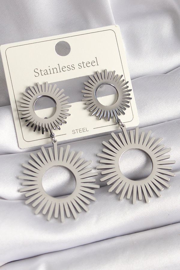 BKP9711 - 316L Çelik Gümüş Renk Sallantı Güneş Model Kadın Küpe