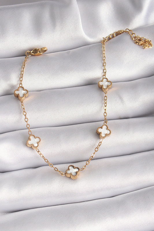 316L Çelik Gold Renk Beyaz Baby Boy Yonca Model Kadın Bileklik - BB6476