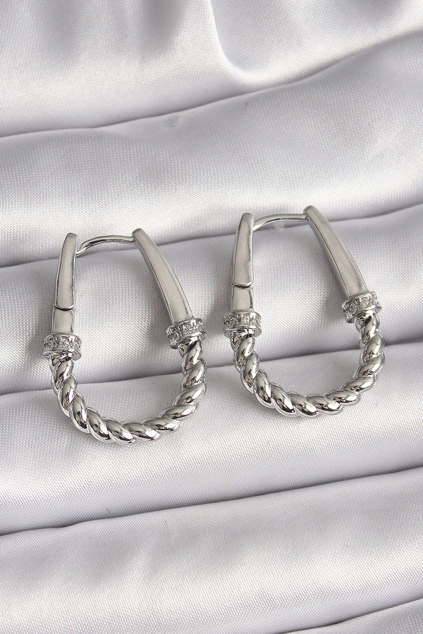 BKP9721 - 316L Çelik Gümüş Renk Zirkon Taş Detaylı Burma Halka Model Kadın Küpe