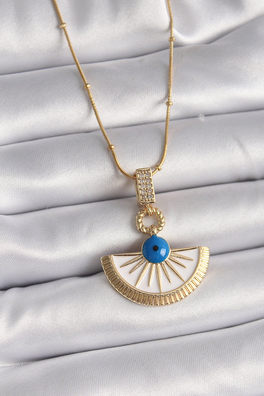 BKO9474 - 316L Çelik Gold Renk Zincir Zirkon Taş Detaylı Nazar Boncuk Göz Model Kadın Kolye